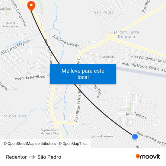Redentor to São Pedro map