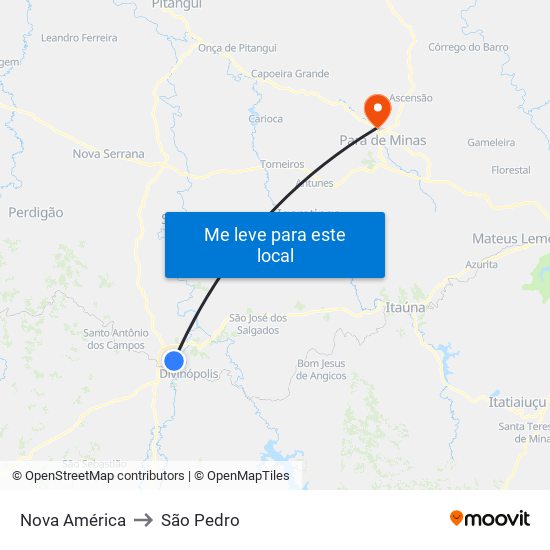 Nova América to São Pedro map