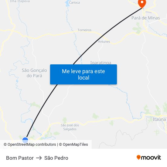 Bom Pastor to São Pedro map