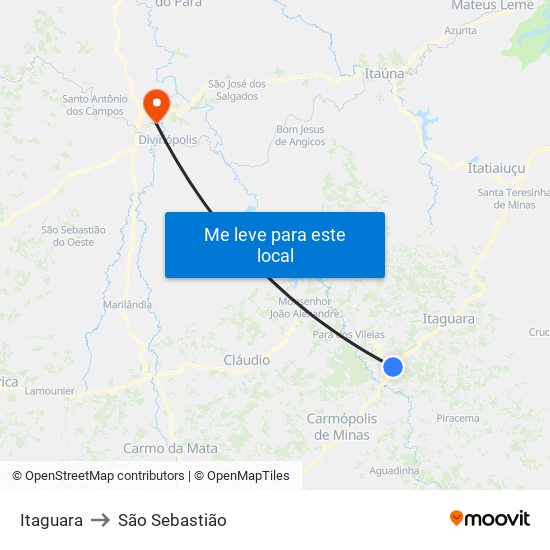 Itaguara to São Sebastião map