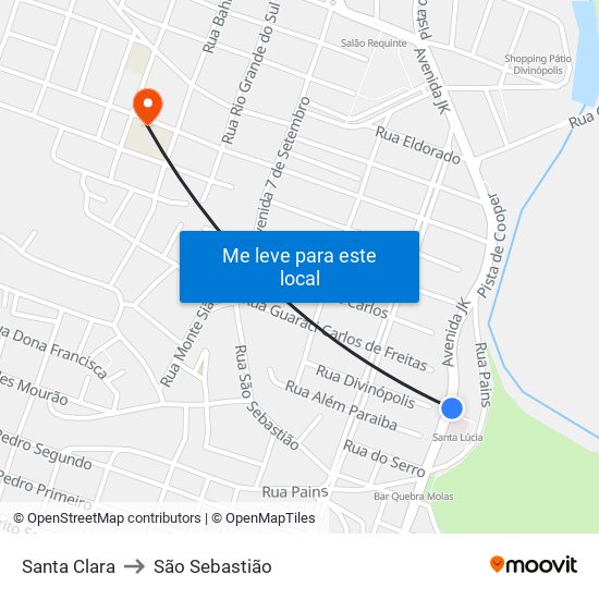 Santa Clara to São Sebastião map