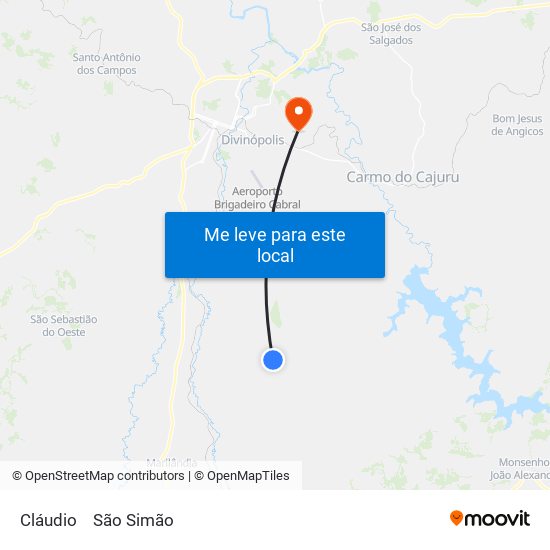 Cláudio to São Simão map