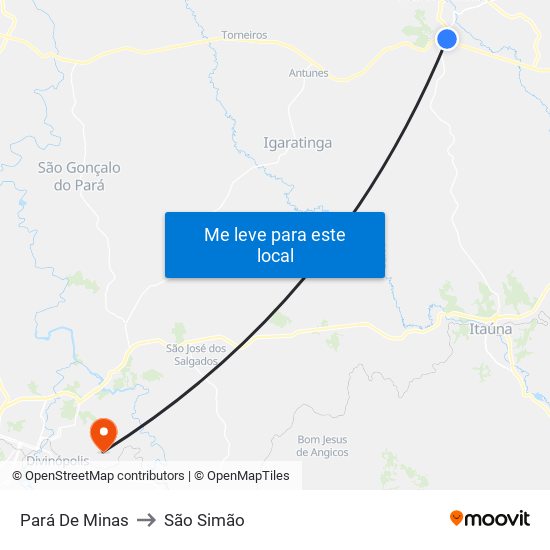 Pará De Minas to São Simão map