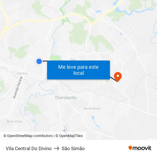 Vila Central Do Divino to São Simão map