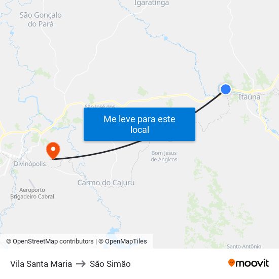 Vila Santa Maria to São Simão map