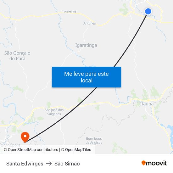 Santa Edwirges to São Simão map