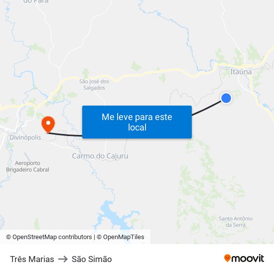 Três Marias to São Simão map