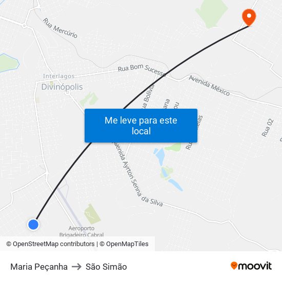 Maria Peçanha to São Simão map