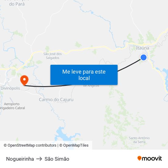 Nogueirinha to São Simão map
