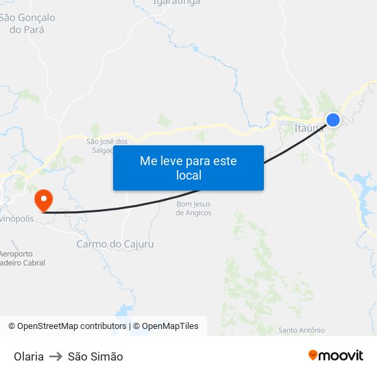 Olaria to São Simão map