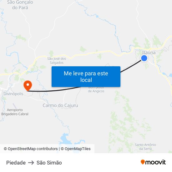 Piedade to São Simão map