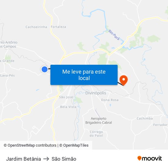 Jardim Betânia to São Simão map