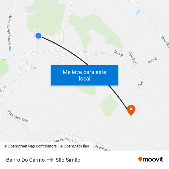 Bairro Do Carmo to São Simão map