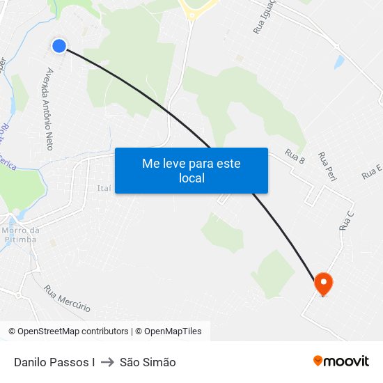 Danilo Passos I to São Simão map
