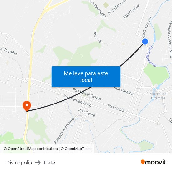 Divinópolis to Tietê map