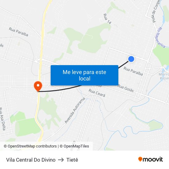 Vila Central Do Divino to Tietê map