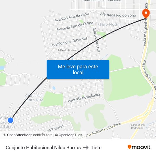 Conjunto Habitacional Nilda Barros to Tietê map