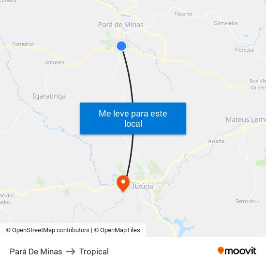 Pará De Minas to Tropical map