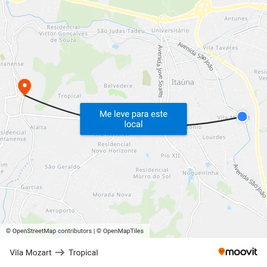 Vila Mozart to Tropical map