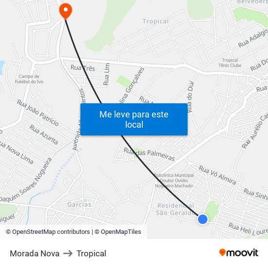 Morada Nova to Tropical map