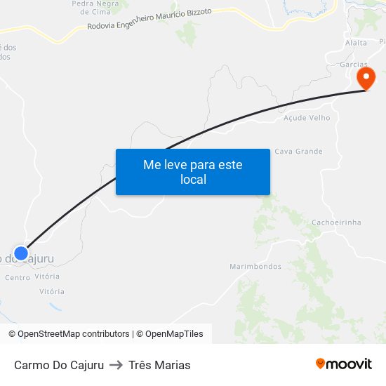 Carmo Do Cajuru to Três Marias map