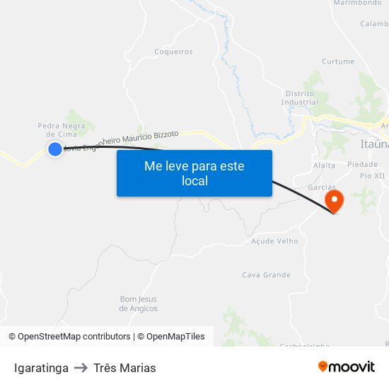 Igaratinga to Três Marias map