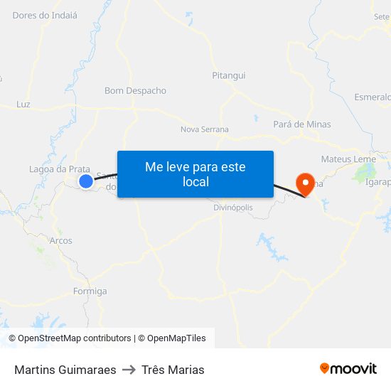 Martins Guimaraes to Três Marias map