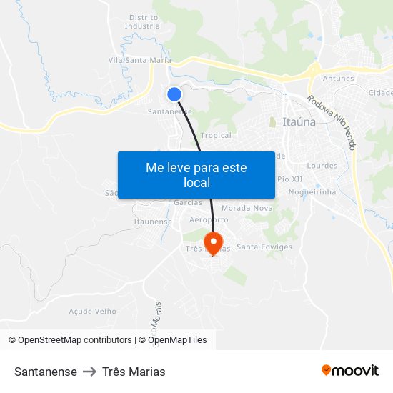 Santanense to Três Marias map