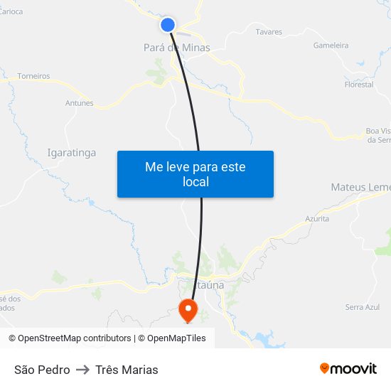 São Pedro to Três Marias map