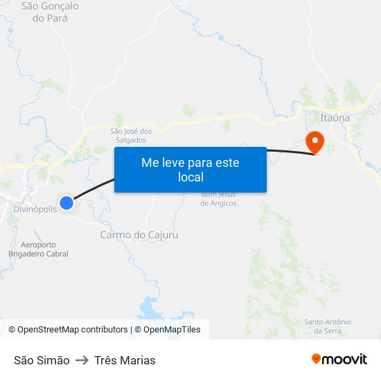 São Simão to Três Marias map