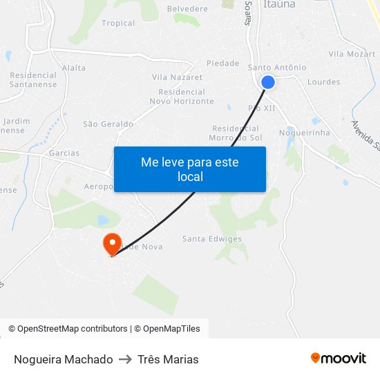 Nogueira Machado to Três Marias map