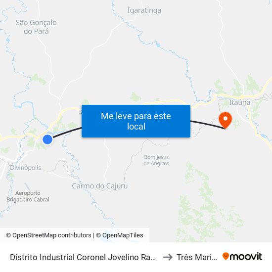 Distrito Industrial Coronel Jovelino Rabelo to Três Marias map