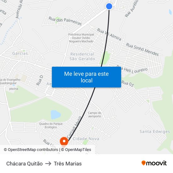 Chácara Quitão to Três Marias map