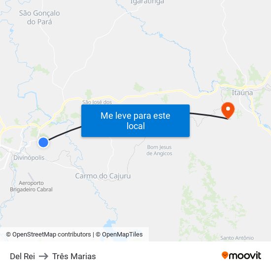 Del Rei to Três Marias map