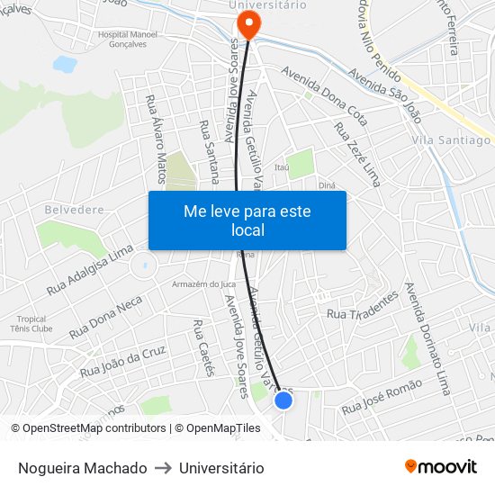 Nogueira Machado to Universitário map