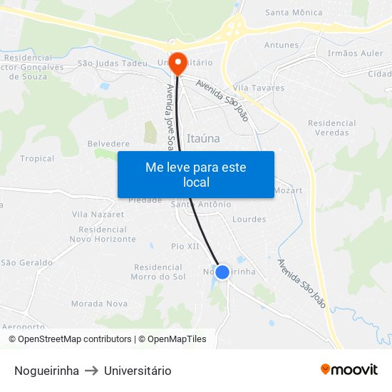 Nogueirinha to Universitário map