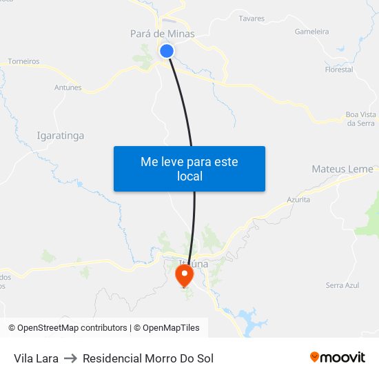 Vila Lara to Residencial Morro Do Sol map