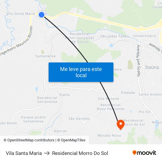 Vila Santa Maria to Residencial Morro Do Sol map