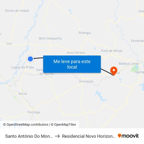 Santo Antônio Do Monte to Residencial Novo Horizonte map