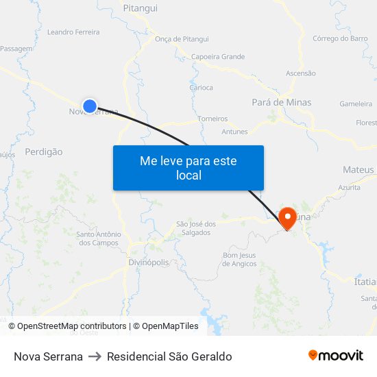 Nova Serrana to Residencial São Geraldo map