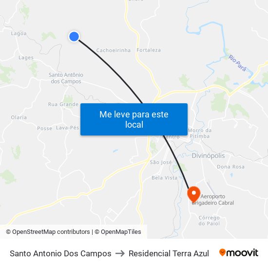 Santo Antonio Dos Campos to Residencial Terra Azul map