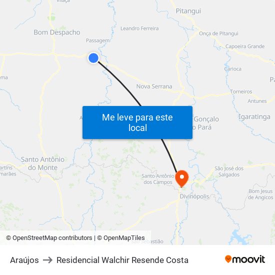 Araújos to Residencial Walchir Resende Costa map