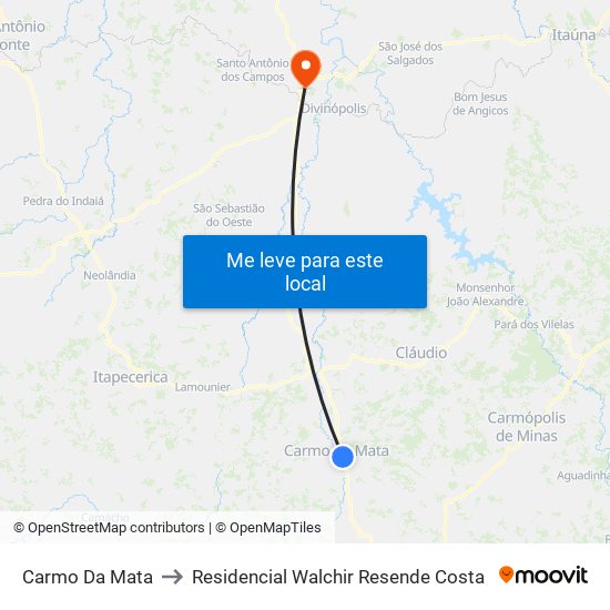 Carmo Da Mata to Residencial Walchir Resende Costa map