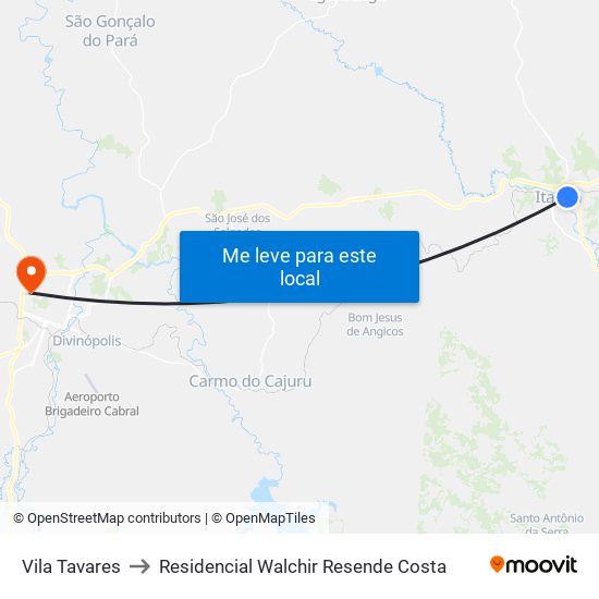 Vila Tavares to Residencial Walchir Resende Costa map