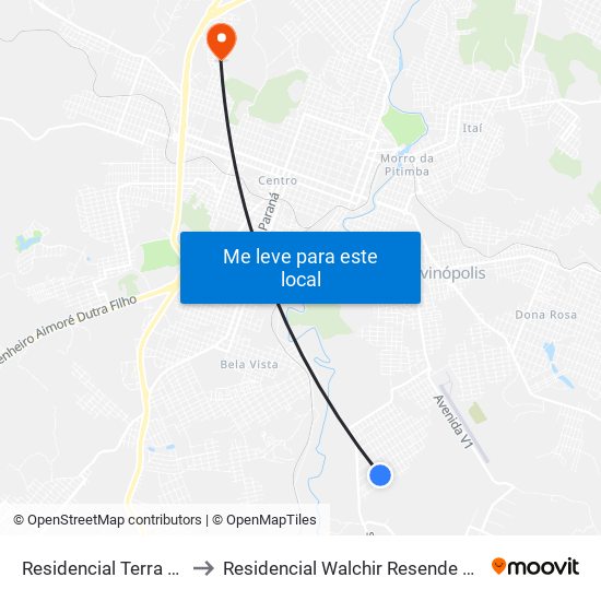 Residencial Terra Azul to Residencial Walchir Resende Costa map