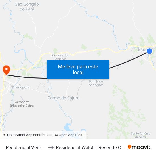 Residencial Veredas to Residencial Walchir Resende Costa map