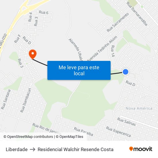 Liberdade to Residencial Walchir Resende Costa map