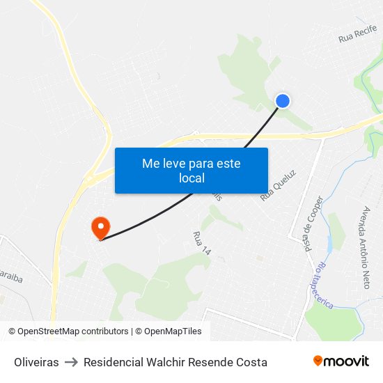 Oliveiras to Residencial Walchir Resende Costa map