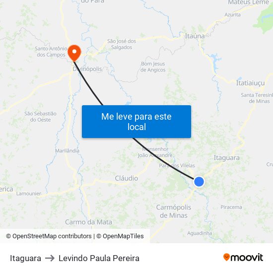 Itaguara to Levindo Paula Pereira map