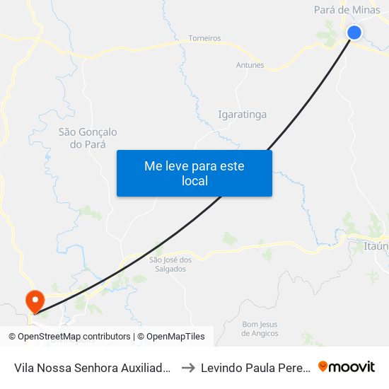Vila Nossa Senhora Auxiliadora to Levindo Paula Pereira map